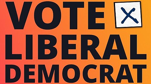 Graphic saying "Vote Liberal Democrat for a fair deal".